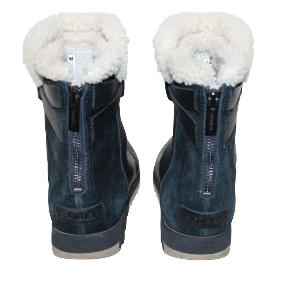 Sorel Harlow Bootie Cozy Waterproof Leather Shearling Collar‎ Black Womens 8
